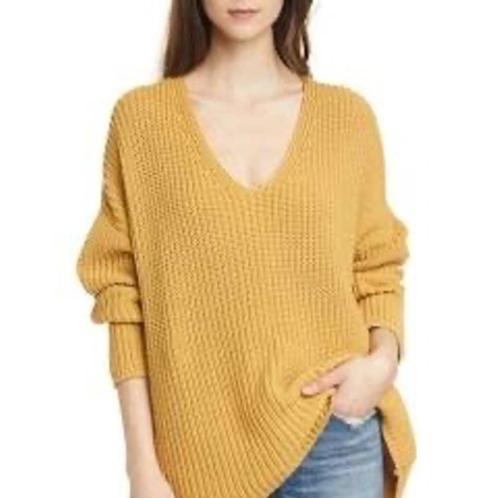 Jenni Kayne Cotton Cabin Sweater in mustard gold size xs